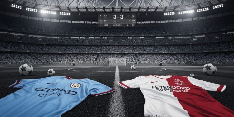 Fiasco à l’Etihad : Manchester City échappe de peu à la défaite - Viral Mag Malgré une avance de 3 buts Manchester City concède le nul 3 3 face au Feyenoord Rotterdam Arsenal et Leverkusen brillent Viral Mag