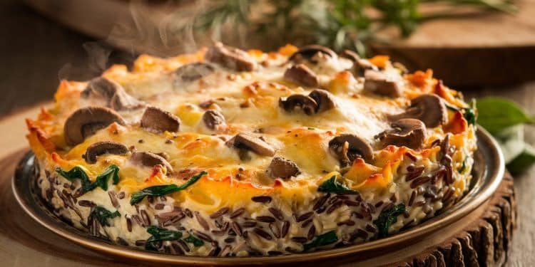 Gratin de riz sauvage aux épinards et champignons - Viral Mag Un plat réconfortant et savoureux qui marie parfaitement le riz sauvage les champignons et les épinards dans une poêlée crémeuse et gratinée Découvrez notre recette pas à pas Viral Mag