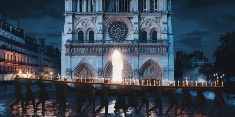 La Vierge de Notre-Dame Retrouve Sa Place Après l’Incendie - Viral Mag 5 ans après lincendie de Notre Dame la statue de la Vierge à lEnfant a été solennellement réinstallée dans la cathédrale lors dune procession émouvante Une étape symbolique vers la réouverture Viral Mag