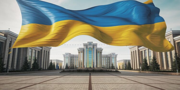 Le Kazakhstan Déroule Le Tapis Bleu Et Jaune à Poutine - Viral Mag Lors de la visite de Poutine au Kazakhstan un drapeau ukrainien géant saffiche en plein centre dAstana Un clin dœil diplomatique qui fait jaser Viral Mag