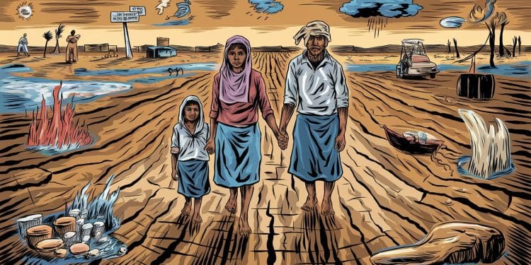 L’ONU alerte sur l’impact alarmant du changement climatique sur les réfugiés - Viral Mag Le réchauffement climatique exacerbe les conditions déjà infernales des réfugiés forçant des millions de personnes à fuir leur foyer LONU appelle à des investissements urgents pour atténuer cette crise humanitaire croissante Viral Mag