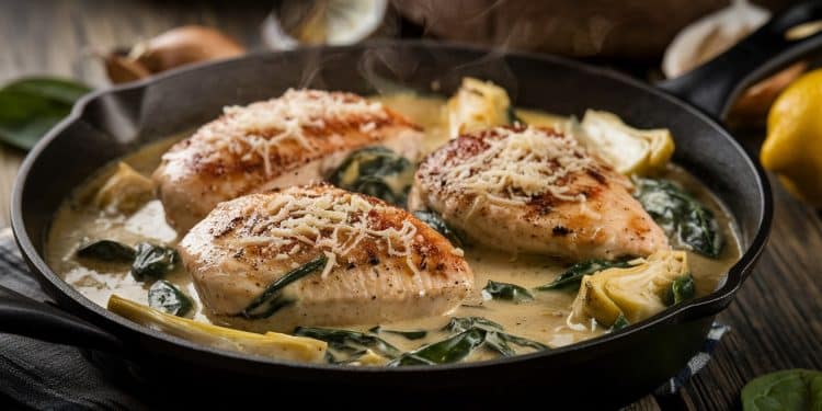 Poulet crémeux aux épinards et artichauts à la poêle - Viral Mag Découvrez la recette ultime du poulet crémeux aux épinards et artichauts à la poêle un délice savoureux et réconfortant pour égayer vos soirées Un plat express et sophistiqué Viral Mag