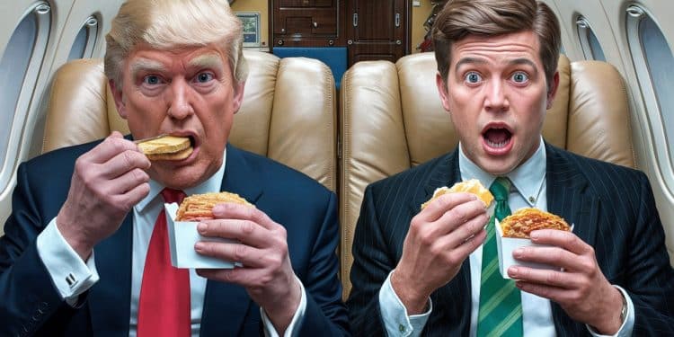 Trump et Kennedy Jr se régalent de fast-food malgré leur promesse de santé - Viral Mag Le président élu Trump et son futur ministre de la santé Kennedy Jr ont été surpris en train de manger des burgers et frites quelques jours seulement après avoir promis de rendre lAmérique saine Viral Mag