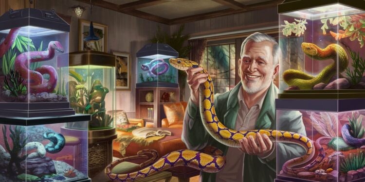 Un passionné de reptiles enchante les réseaux sociaux près de Nantes - Viral Mag Philippe Gillet septuagénaire nantais partage sa passion pour les reptiles exotiques sur TikTok et YouTube Découvrez son insolite ménagerie 20    Viral Mag
