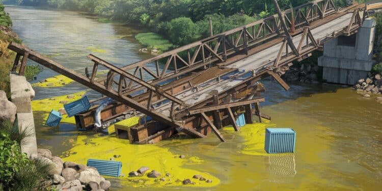 Brésil : Menace d’Acide Sulfurique Après Effondrement d’un Pont - Viral Mag Au Brésil leffondrement dun pont transportant des produits chimiques fait craindre une pollution à lacide sulfurique dans un fleuve Bilan 4 morts 13 disparus Viral Mag