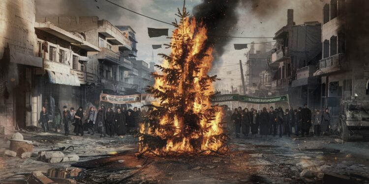 Chrétiens de Syrie : Révolte Contre l’Intolérance Après un Acte Odieux - Viral Mag La communauté chrétienne de Syrie sest soulevée après lincendie dun sapin de Noël par des extrémistes Retour sur ces manifestations inédites pour la tolérance Viral Mag