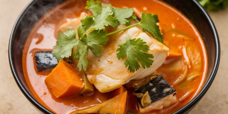 Curry Thaï Rouge au Cabillaud et Patates Douces : Un Délice Réconfortant - Viral Mag Réchauffez vous de lintérieur avec notre curry thaï rouge au cabillaud et patates douces Un plat vibrant et aromatique qui apaise linflammation Viral Mag