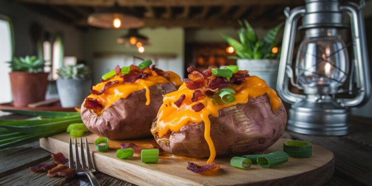 Des Patates Douces Garnies pour un Repas Délicieux et Équilibré - Viral Mag Découvrez notre recette originale de patates douces garnies au cheddar bacon et oignons verts Un plat savoureux et sain à déguster sans attendre Viral Mag