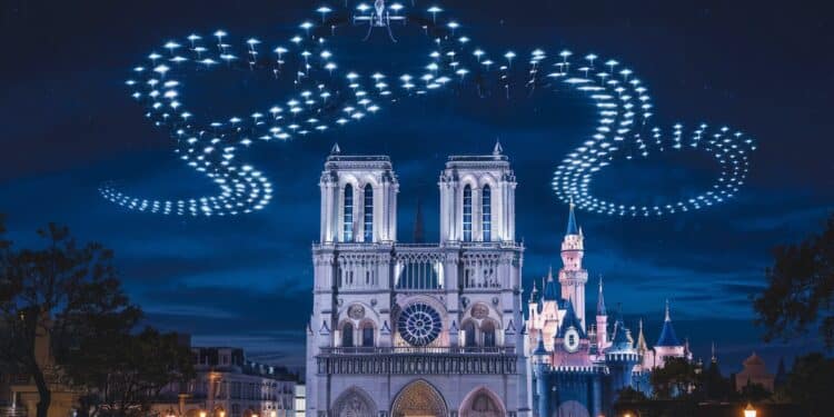 Disneyland Paris Rend Hommage à Notre-Dame Dans Un Spectacle Grandiose - Viral Mag Découvrez le spectacle nocturne fascinant de Disneyland Paris célébrant la réouverture de Notre Dame Drones effets spéciaux époustouflants Viral Mag