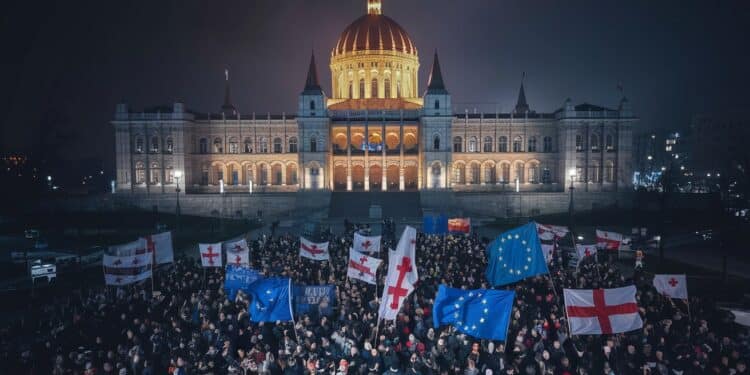 Géorgie : La lutte pro-UE enflamme les rues pour la 11ème nuit - Viral Mag Des milliers de Géorgiens pro UE manifestent devant le parlement pour la 11ème nuit consécutive dénonçant la dérive autoritaire du gouvernement La répression sintensifie mais la mobilisation ne faiblit pas Viral Mag