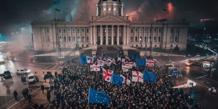La Géorgie se prépare à une septième nuit de manifestations pro UE à Tbilissi Le pouvoir est accusé de renoncer aux ambitions européennes du pays   Viral Mag