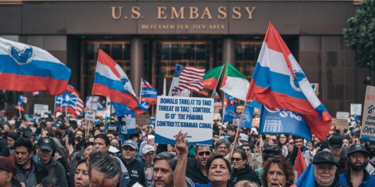 Des Panaméens ont manifesté devant lambassade des États Unis suite à la menace de Donald Trump de reprendre le contrôle du canal de Panama Découvrez les revendications des manifestants   Viral Mag