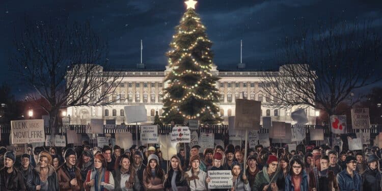 Mobilisation Anti-Gouvernementale Persistante en Géorgie Malgré Noël - Viral Mag Des milliers de Géorgiens poursuivent les manifestations anti gouvernementales à Tbilissi Le sapin de Noël controversé a finalement été illuminé Viral Mag