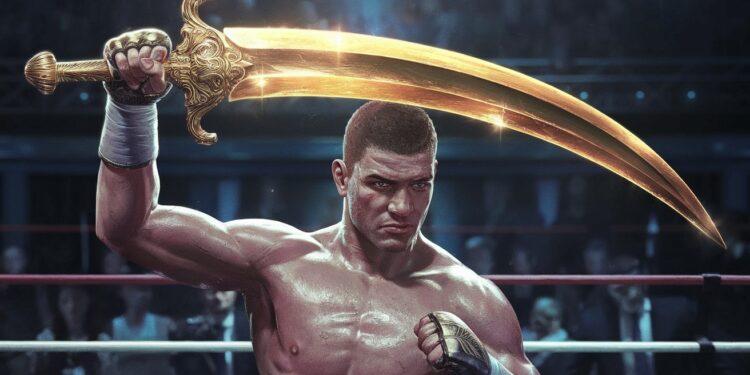 Oleksandr Usyk célèbre sa victoire en brandissant un sabre emblématique - Viral Mag Le champion Oleksandr Usyk a célébré sa victoire contre Tyson Fury en brandissant un sabre symbolique de la résistance ukrainienne Un geste fort en ces temps de guerre   Viral Mag