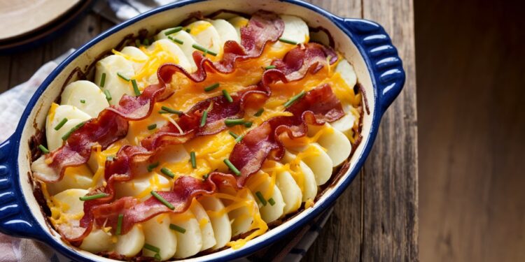 Pommes de terre gratinées au bacon, cheddar et ciboulette - Viral Mag Découvrez notre recette gourmande de pommes de terre gratinées au bacon croustillant cheddar fondant et ciboulette fraîche Un délice réconfortant Viral Mag