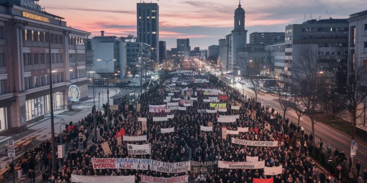 Serbie : Des Milliers de Citoyens Manifestent Suite au Drame Ferroviaire - Viral Mag Des dizaines de milliers de Serbes sont descendus dans les rues de Belgrade pour réclamer justice et réformes suite à leffondrement tragique du toit dune gare qui a fait 15 morts le mois dernier Le gouvernement sous pression Viral Mag