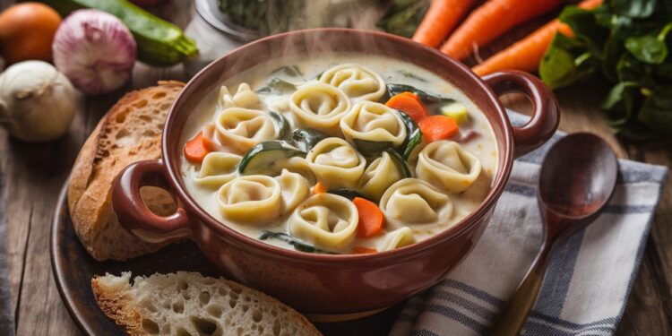 Soupe crémeuse aux tortellinis et légumes : réconfort et saveurs - Viral Mag Découvrez notre délicieuse recette de soupe aux tortellinis et légumes un plat réconfortant et savoureux parfait pour les soirées fraîches Facile à préparer    Viral Mag