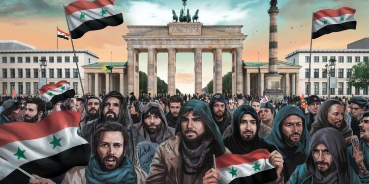 Syriens d’Allemagne Fêtent la Fin de la Dictature d’Assad - Viral Mag Centaines de Syriens réfugiés en Allemagne célèbrent dans la rue la chute du régime Assad après 50 ans de dictature Ambiance festive à Berlin Viral Mag
