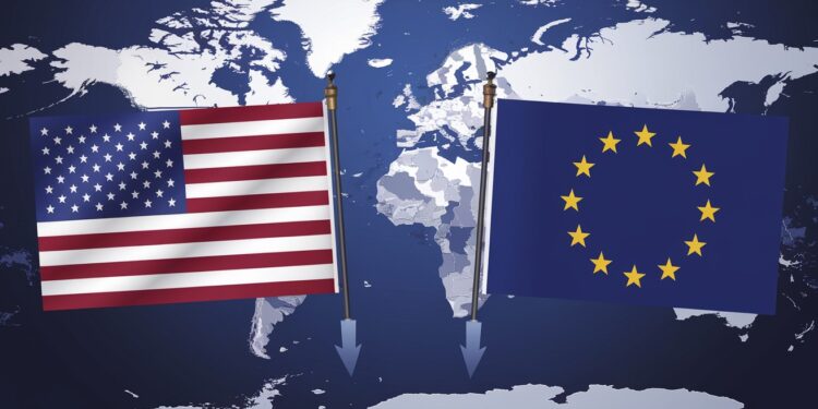 Taxes Douanières : Trump Accuse l’UE de Déficit Commercial - Viral Mag Donald Trump menace lUnion Européenne de taxes douanières si elle ne réduit pas son déficit commercial avec les États Unis en important plus de gaz et pétrole américains Viral Mag