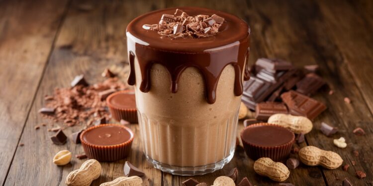 Un délicieux smoothie aux saveurs de beurre de cacahuète et chocolat - Viral Mag Découvrez notre recette ultra gourmande de smoothie inspiré des emblématiques Reeses Peanut Butter Cups Onctueux crémeux et croquant à la fois un vrai délice Viral Mag
