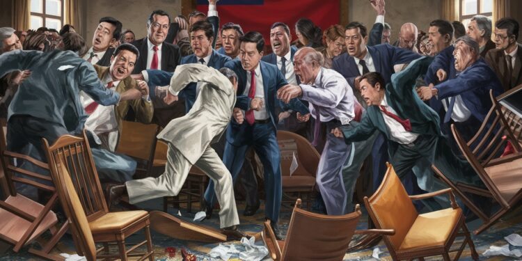 Violente Bagarre au Parlement Taïwanais : La Démocratie en Péril ? - Viral Mag Une altercation choquante éclate au cœur du Parlement taïwanais Des élus en viennent aux mains mettant en lumière les tensions politiques et les enjeux démocratiques Viral Mag