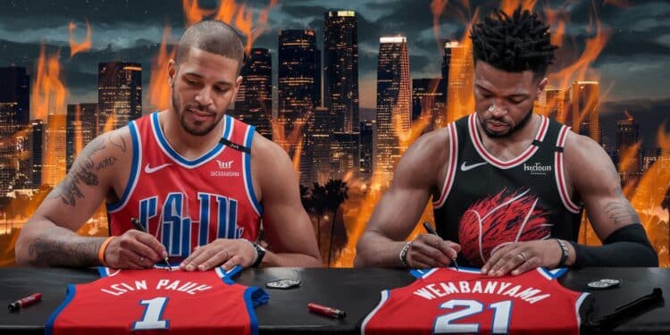 Le beau geste de Chris Paul et Victor Wembanyama pour les enfants d’un coach NBA - Viral Mag Chris Paul et Victor Wembanyama ont offert leurs maillots aux enfants du coach JJ Redick suite au violent incendie qui a détruit leur maison à Los Angeles Un geste touchant des deux stars NBA Viral Mag