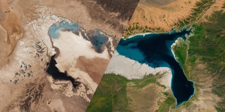 Le Sauvetage Miraculeux de la Mer d’Aral au Kazakhstan - Viral Mag La partie nord de la mer dAral autrefois presque disparue connaît un regain de vie grâce à un projet de préservation lancé en 2008 Une lueur despoir pour cette région dAsie centrale dévastée par la pollution humaine et le réchauffement climatique   Viral Mag