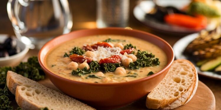 Soupe crémeuse aux pois chiches et kale : réconfort en un bol - Viral Mag Découvrez notre recette de soupe crémeuse aux pois chiches et kale inspirée du célèbre plat Marry Me Chicken Un délice végétarien réconfortant    Viral Mag