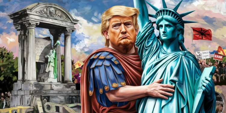 Un Hommage Inattendu à Donald Trump dans l’Ancien Mémorial Communiste de Tirana - Viral Mag A Tirana lancien mémorial de la dictature communiste sest transformé en un étonnant autel à la gloire de Donald Trump avec les oeuvres engagées et provocatrices du peintre albanais Avni Delvina célébrant Le Triomphe du président américain Viral Mag