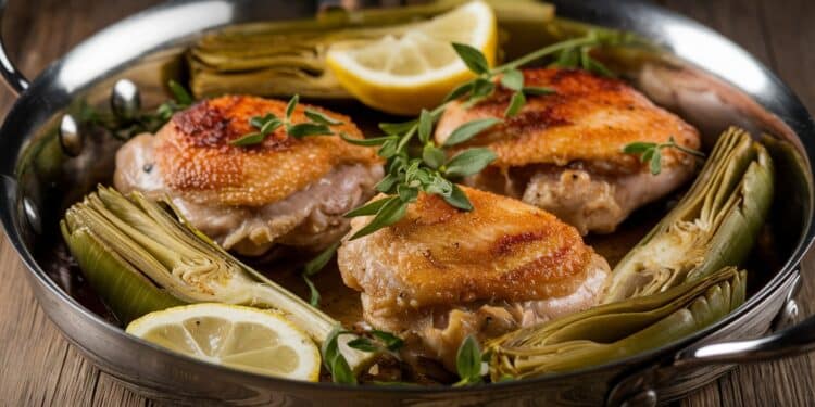 Cuisinez de délicieux pilons de poulet croustillants aux artichauts et herbes - Viral Mag Découvrez notre recette facile et savoureuse de pilons de poulet croustillants garnis dartichauts citron et herbes aromatiques Un délice en un seul plat    Viral Mag