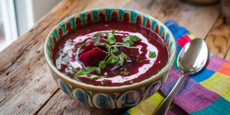 Cyndi Lauper partage sa soupe végétarienne signature borscht - Viral Mag Cyndi Lauper icône pop des années 80 révèle sa recette spéciale de borscht végétarien quelle préparait lors de ses tournées Découvrez sa version personnelle de cette soupe traditionnelle à base de betteraves Viral Mag