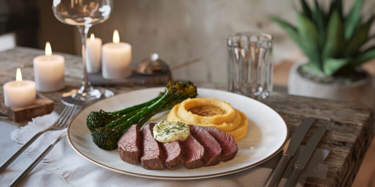 Découvrez notre recette de filet mignon pour deux avec une délicieuse purée de patates douces Broccolini rôti et beurre composé Le dîner en amoureux parfait    Viral Mag