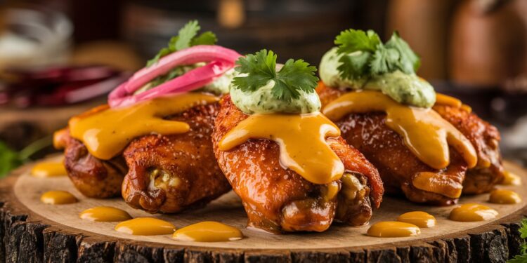 Découvrez la recette unique des ailes de poulet à la sauce piquante péruvienne agrémentées dune crème à la coriandre et doignons marinés Un délice exotique à explorer absolument    Viral Mag