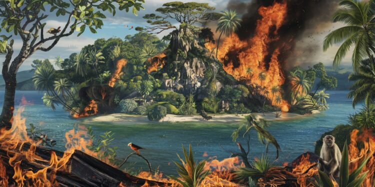 L’Île Amsterdam Dévastée Par Les Flammes : Un Désastre Écologique - Viral Mag Lîle Amsterdam joyau de biodiversité française est ravagée par un incendie depuis près dun mois Les autorités sont contraintes de laisser faire les flammes provoquant une catastrophe environnementale sans précédent   Viral Mag