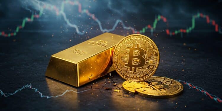 Bitcoin en Crise : Pourquoi l’Or Domine en 2025 ? - Viral Mag Bitcoin chute lor atteint des sommets historiques Que se passe t il sur les marchés en 2025 Découvrez pourquoi le métal jaune vole la vedette Viral Mag