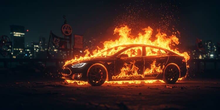 Incendie de Tesla en France : Anarchistes en Colère - Viral Mag Un collectif anarchiste revendique lincendie de 12 Tesla près de Toulouse Acte radical ou coup de pub  Découvrez les détails choc    Viral Mag