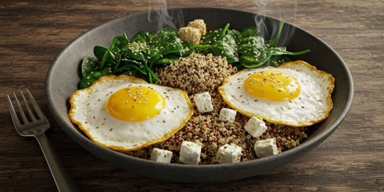 Recette Virale : Le Bowl Matinal aux Œufs et Feta - Viral Mag Découvrez le breakfast bowl aux œufs épinards et feta qui affole les réseaux Simple sain et savoureux il va révolutionner vos matins Viral Mag