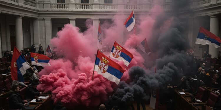 Serbie : Chaos au Parlement et Révolte Anti-Corruption - Viral Mag Émeutes au Parlement serbe  fusées éclairantes gaz lacrymogènes et manifestations étudiantes contre la corruption Que se passe t il vraiment    Viral Mag