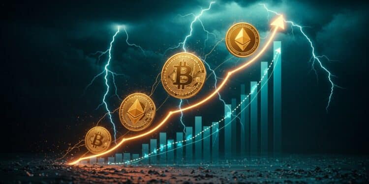 BTC, ETH et XRP : Vers un Rebond avec les Recortes de Taux ? - Viral Mag BTC ETH et XRP prêts à décoller Les recortes de taux 2025 en vue volatilité espoirs et données clés à surveiller Viral Mag