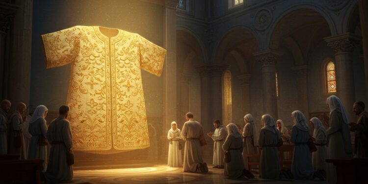 La Tunique du Christ à Argenteuil : Un Pèlerinage Unique - Viral Mag À Argenteuil la tunique attribuée au Christ attire des pèlerins Découvrez lhistoire la ferveur et les secrets de cette relique sacrée exposée en 2025   Viral Mag
