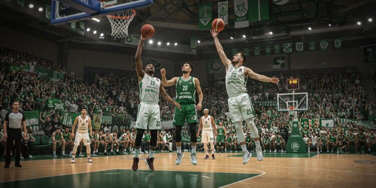Nanterre Triomphe en Ligue des Champions de Basket - Viral Mag Nanterre bat lAEK Athènes 82 70 en quart de Ligue des champions Un match décisif en Grèce attend les Nanterriens pour une place au Final Four   Viral Mag