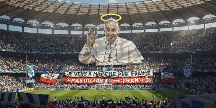 Tifo spectaculaire des supporters de lOM pour le Pape François lors du match Marseille Brest Découvrez cet hommage vibrant et son contexte historique   Viral Mag
