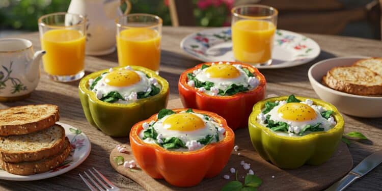 Découvrez une recette de poivrons farcis aux œufs épinards et feta riche en protéines et parfaite pour un petit déjeuner sain et savoureux   Viral Mag