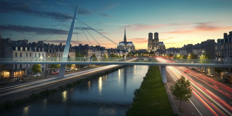Reims : Une Passerelle pour Transformer la Ville - Viral Mag Reims mise sur une passerelle piétonne innovante pour redynamiser ses berges et fluidifier le trafic Découvrez ce projet ambitieux Viral Mag