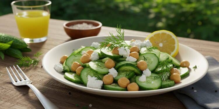 Découvrez une salade concombre pois chiches au citron et feta parfaite pour un repas léger Recette facile saine et savoureuse en 15 minutes    Viral Mag