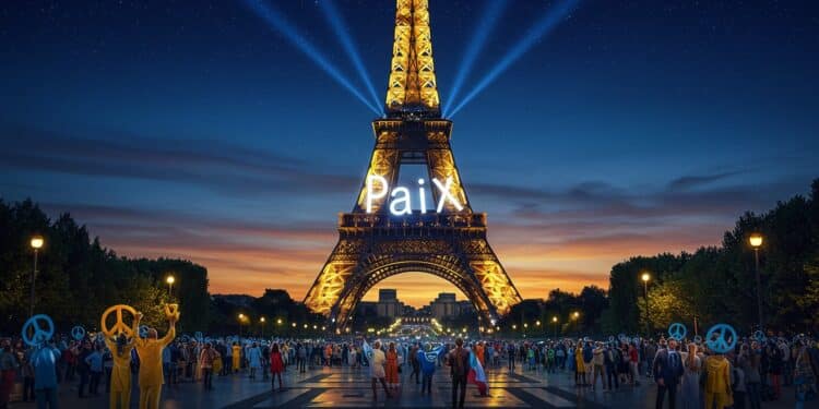 Tour Eiffel Illuminée : Paris Prône la Paix - Viral Mag La Tour Eiffel sillumine pour la paix ce soir à Paris lors dune conférence unissant militants israéliens et palestiniens Découvrez cet événement symbolique   Viral Mag