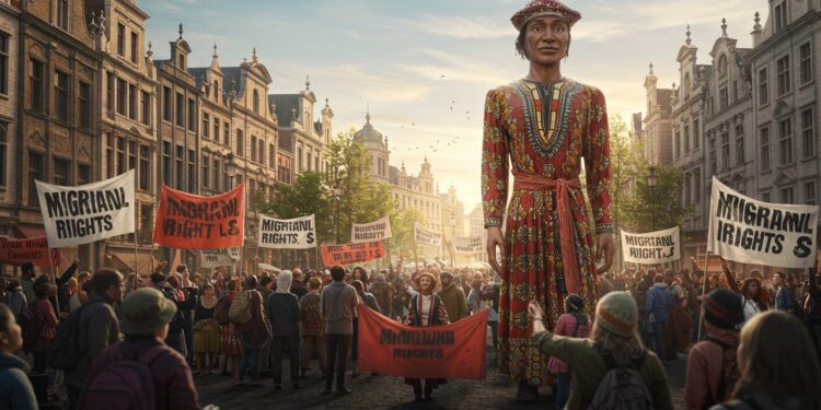 Un géant folklorique à Bruxelles incarne la lutte des sans papiers inspiré par une Camerounaise Découvrez cette histoire de dignité et de mobilisation   Viral Mag