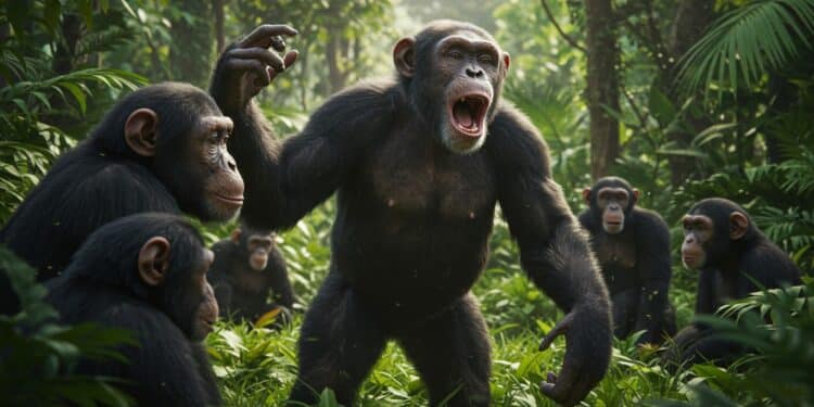 Chimpanzés : Un Langage Proche Du Nôtre ? - Viral Mag Les chimpanzés forment des phrases avec des cris imitant la syntaxe humaine Découvrez comment ils communiquent et ce que cela révèle sur lévolution du langage   Viral Mag