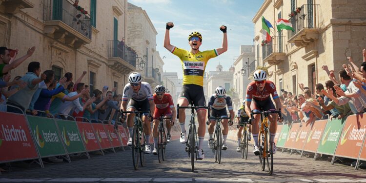 Giro 2025 : Classement et Surprises Après la 4e Étape - Viral Mag Giro 2025 Mads Pedersen garde le maillot rose Casper Van Uden surprend au sprint Découvrez le classement général et les moments forts de la 4e étape Viral Mag