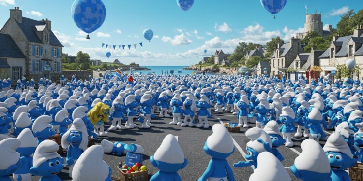 Landerneau Bat Le Record Mondial Des Schtroumpfs ! - Viral Mag Landerneau célèbre un record mondial avec 3076 Schtroumpfs déguisés dépassant lAllemagne Découvrez cette fête unique et son ambiance Viral Mag